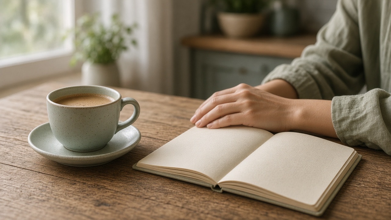 Morning light on a kitchen table with coffee
